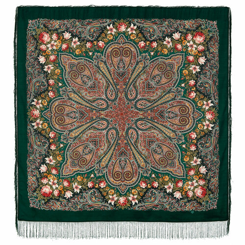 женский шелковые платок павловопосадская платочная мануфактура, зеленый