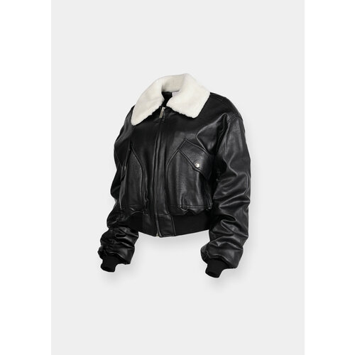 женская кожаные куртка system studios, черная