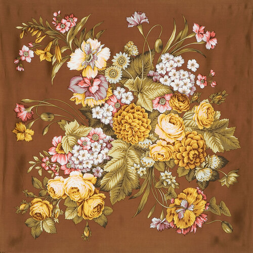 женский шелковые платок павловопосадская платочная мануфактура, коричневый