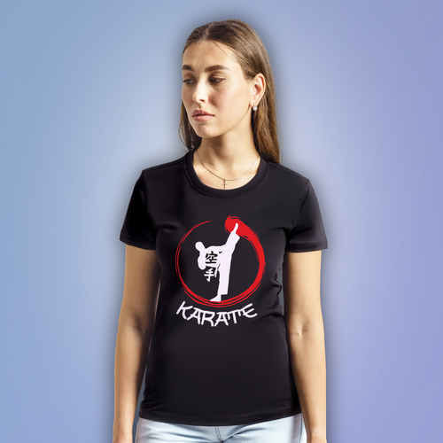 женская футболка с принтом aika "яркость и стиль в спорте", черная