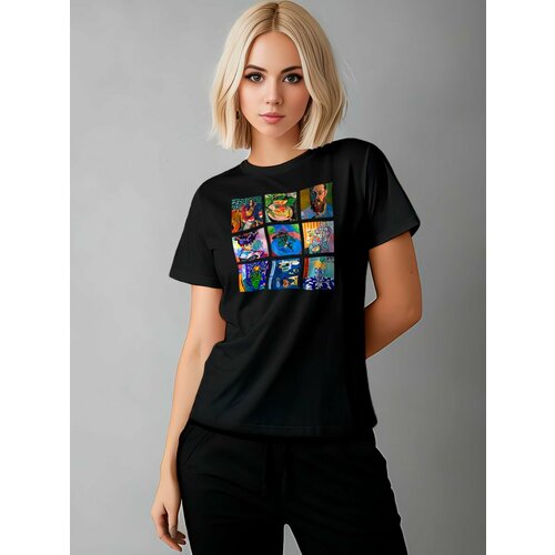 женская футболка с надписями printech woman, черная