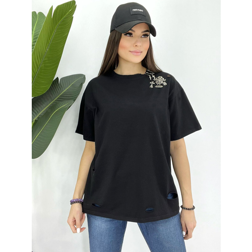 женская футболка с коротким рукавом нет бренда, черная