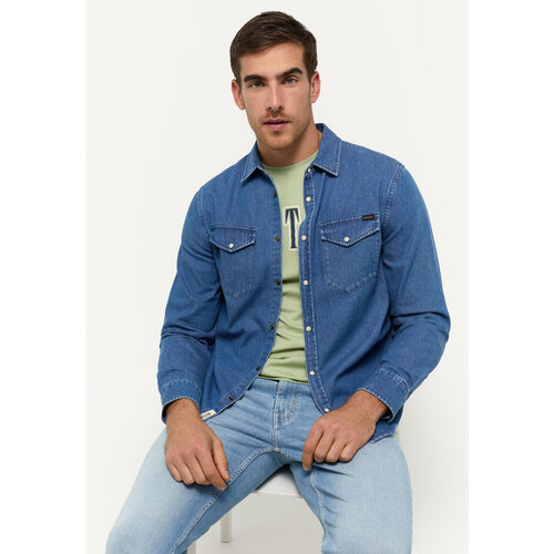 мужская джинсовые рубашка mustang, синяя