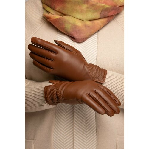 женские кожаные перчатки montego, коричневые