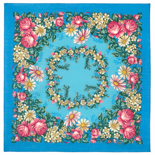женский шерстяные шарф павловопосадская платочная мануфактура, синий