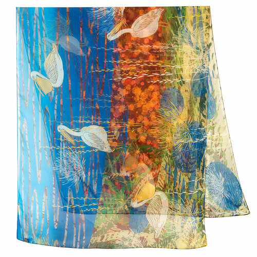 женский шелковые шарф павловопосадская платочная мануфактура, голубой