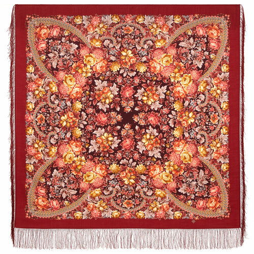 женский шерстяные шарф павловопосадская платочная мануфактура, бордовый