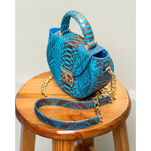 женская кожаные сумка pythonium, голубая