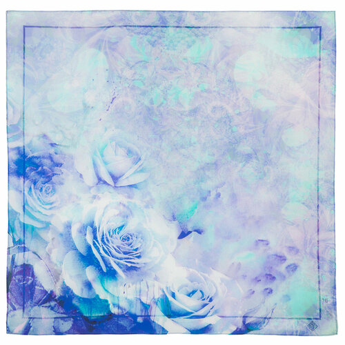женский шелковые платок павловопосадская платочная мануфактура, голубой