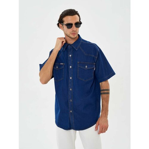 мужская рубашка с коротким рукавом carlo space, синяя