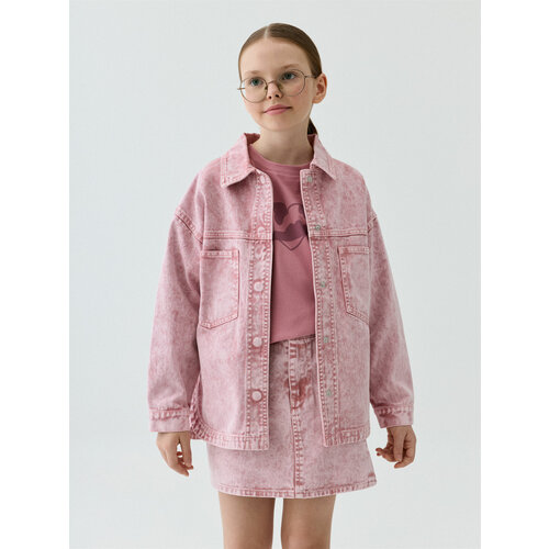 джинсовые куртка sela для девочки, розовая