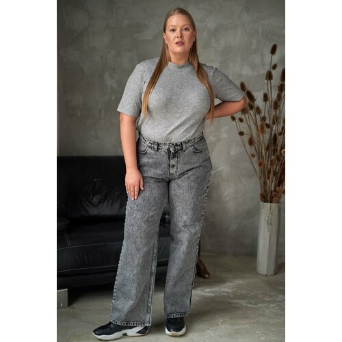 женские джинсы с высокой посадкой modress, серые
