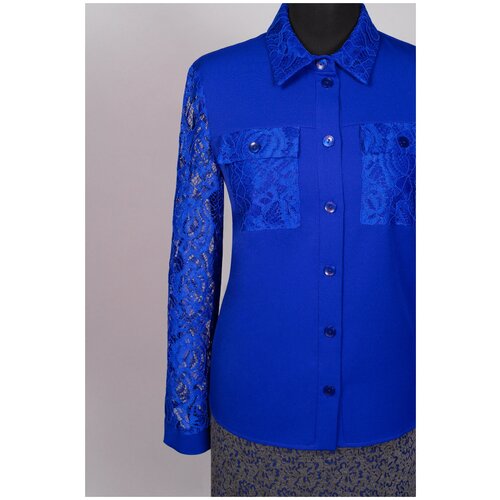 женская кружевные блузка mila bezgerts, синяя