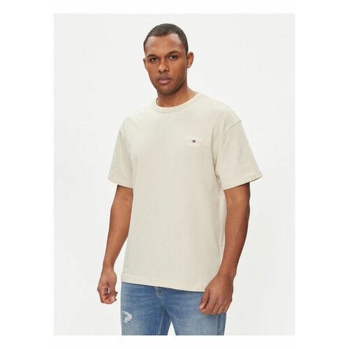 мужская футболка с круглым вырезом tommy jeans, бежевая