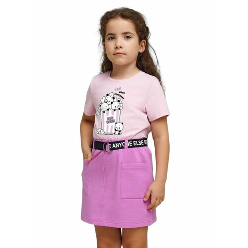 футболка с принтом clever для девочки, розовая