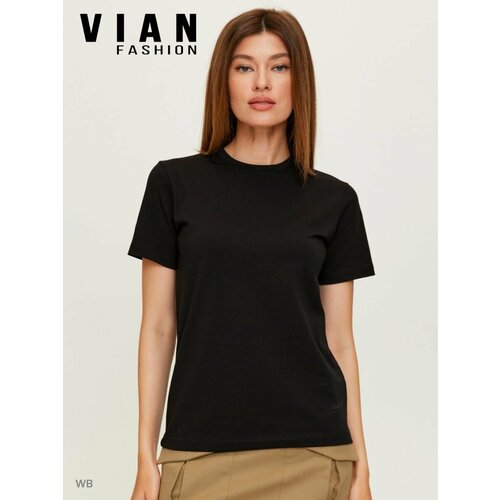 женская футболка с круглым вырезом vianfashion, черная