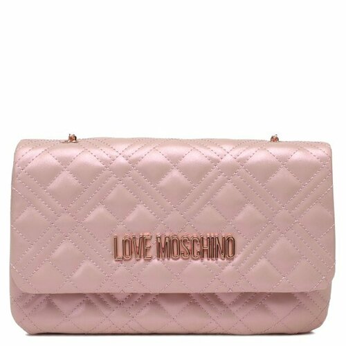 женская кожаные сумка love moschino, розовая