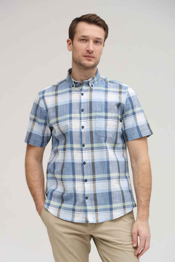 мужская рубашка с коротким рукавом basefield, голубая