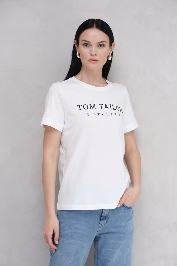 женская футболка tom tailor, белая