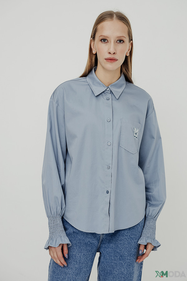 женская рубашка с длинным рукавом marc aurel, голубая