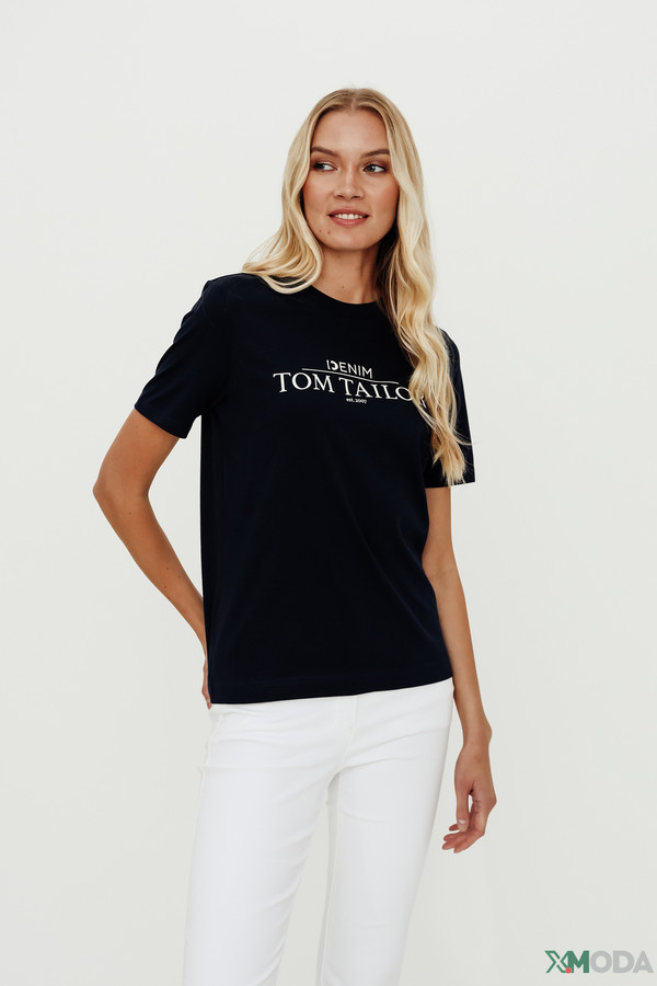 женская футболка tom tailor, черная