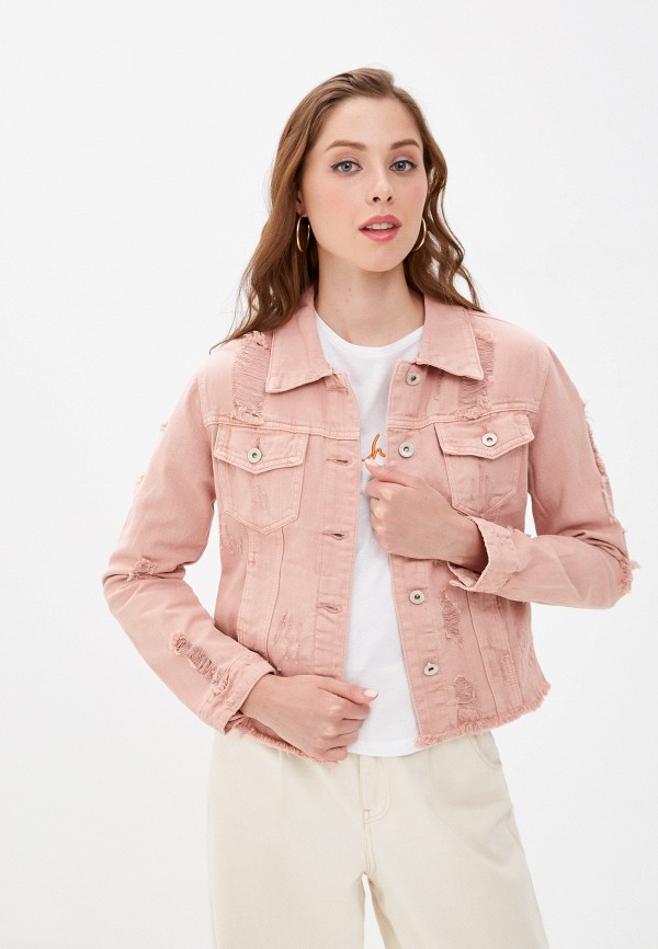женская джинсовые куртка b.style, розовая