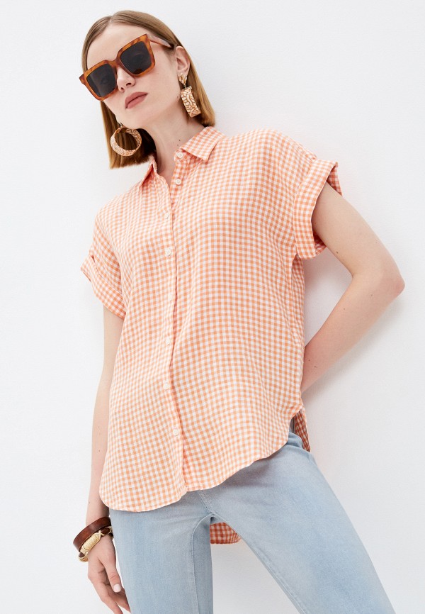 женская рубашка с коротким рукавом lauren ralph lauren, оранжевая