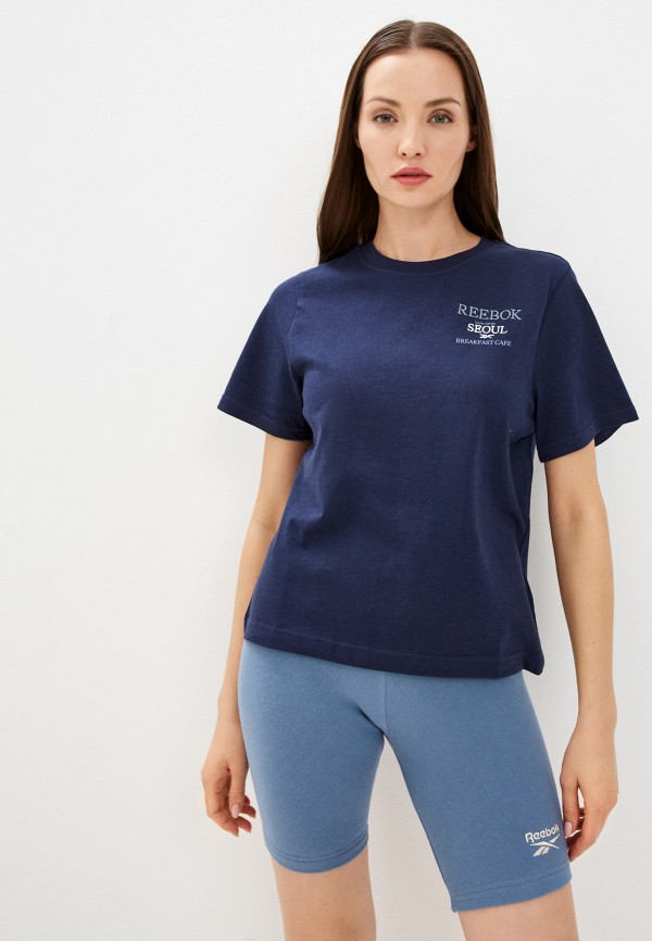 женская спортивные футболка reebok classic, синяя