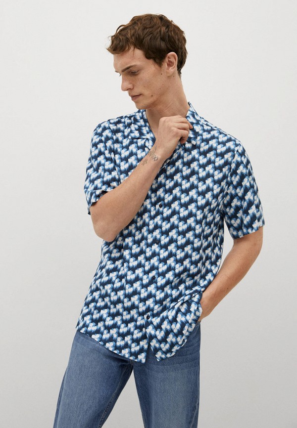 мужская рубашка с коротким рукавом mango man, синяя