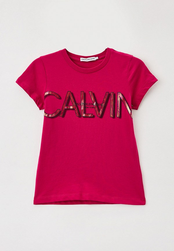 футболка с коротким рукавом calvin klein для девочки, фуксия
