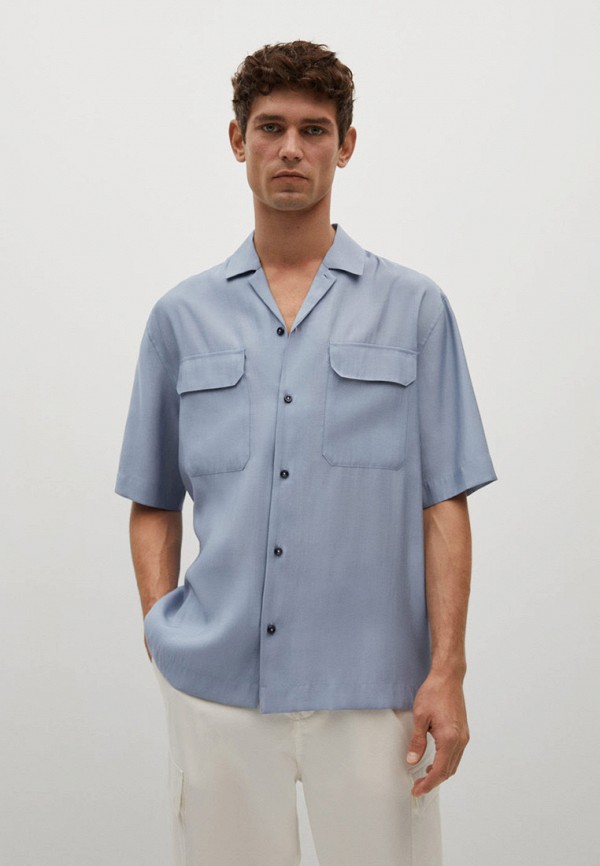мужская рубашка с коротким рукавом mango man, голубая