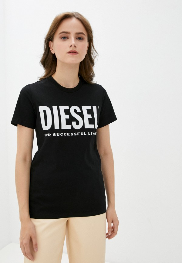 женская футболка diesel, черная