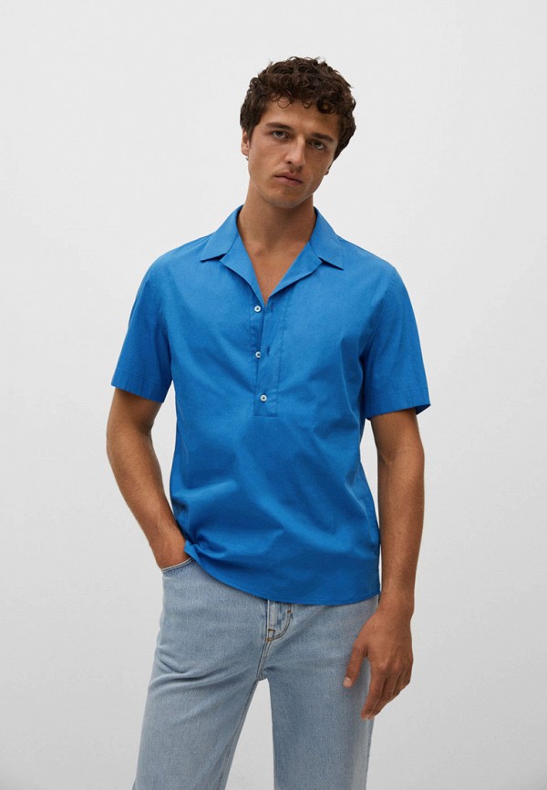 мужская рубашка с коротким рукавом mango man, голубая
