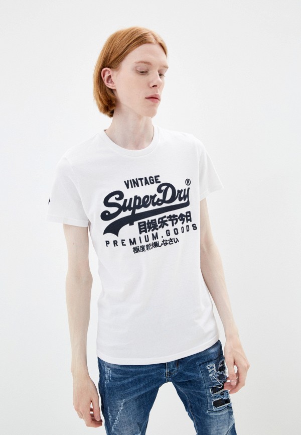 мужская футболка с коротким рукавом superdry, белая