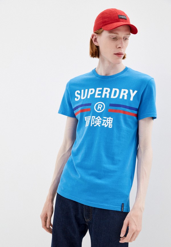 мужская футболка с коротким рукавом superdry, голубая