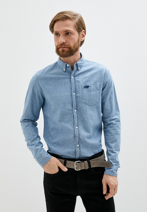 мужская джинсовые рубашка superdry, голубая