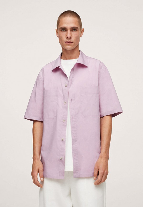 мужская рубашка с коротким рукавом mango man, фиолетовая