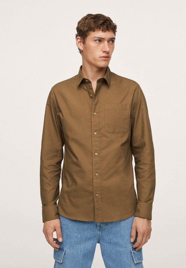 мужская рубашка с длинным рукавом mango man, коричневая