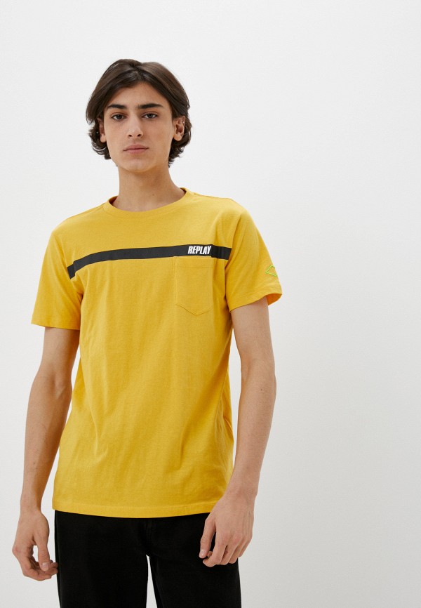 мужская футболка с коротким рукавом replay, желтая
