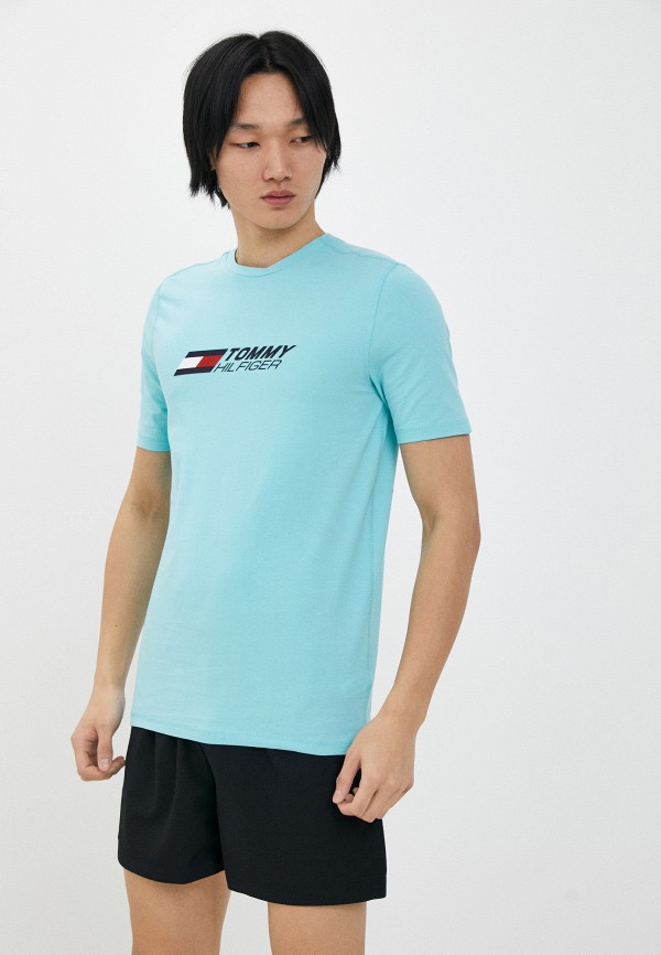 мужская футболка с коротким рукавом tommy hilfiger, голубая