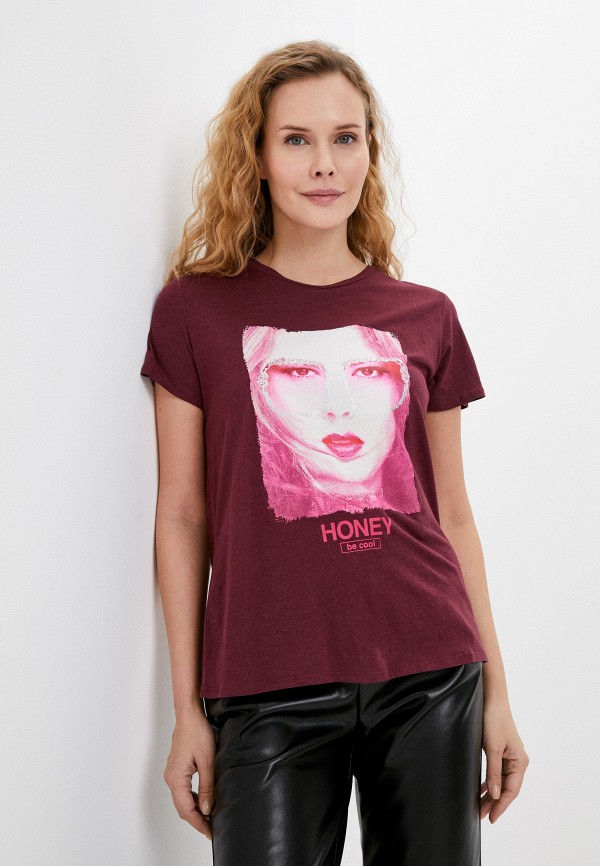 женская футболка guess, бордовая