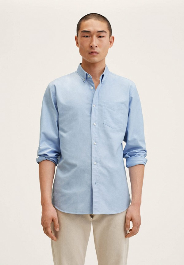 мужская рубашка с длинным рукавом mango man, голубая