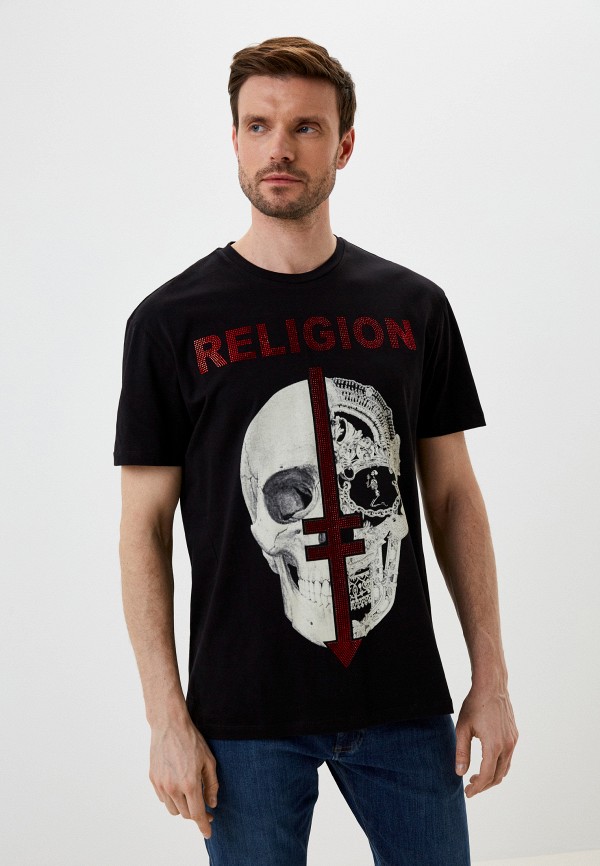 мужская футболка с коротким рукавом religion, черная