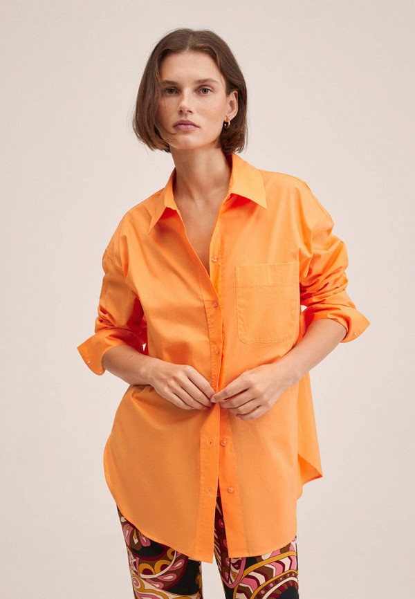 женская рубашка с длинным рукавом mango, оранжевая