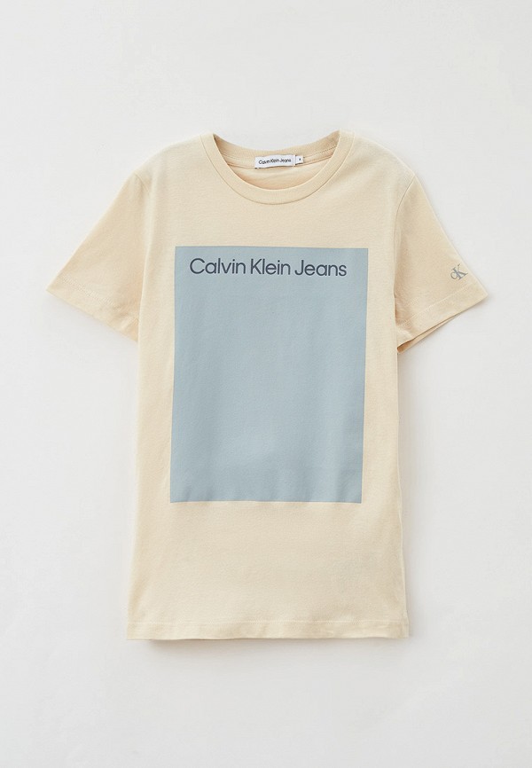 футболка с коротким рукавом calvin klein для мальчика, бежевая