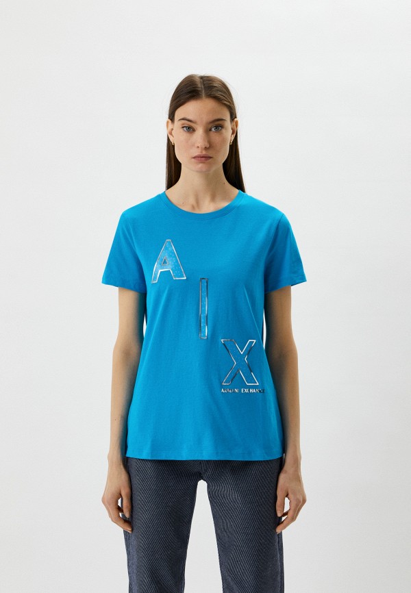 женская футболка armani exchange, голубая