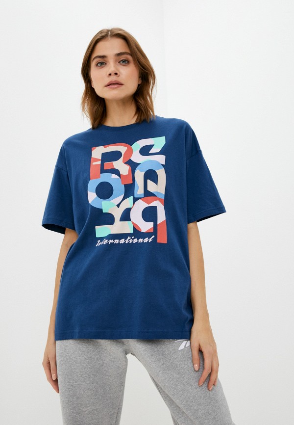 женская спортивные футболка reebok, синяя