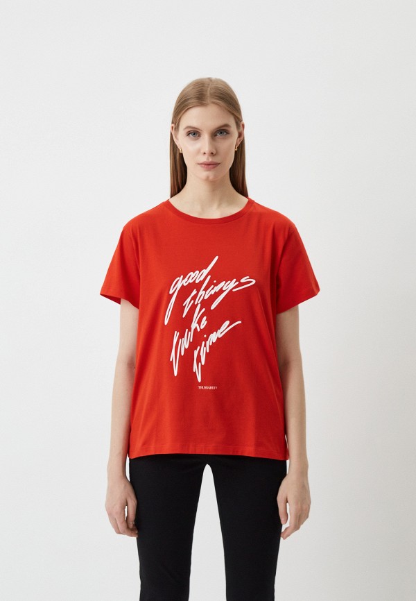 женская футболка trussardi, красная