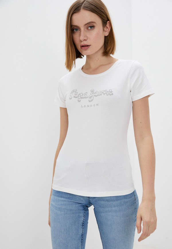 женская футболка pepe jeans london, белая