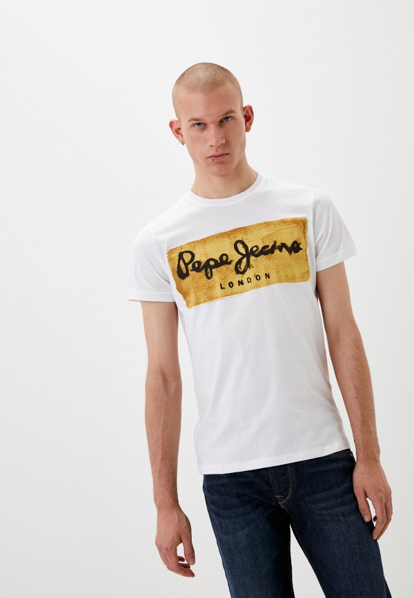 мужская футболка с коротким рукавом pepe jeans london, белая